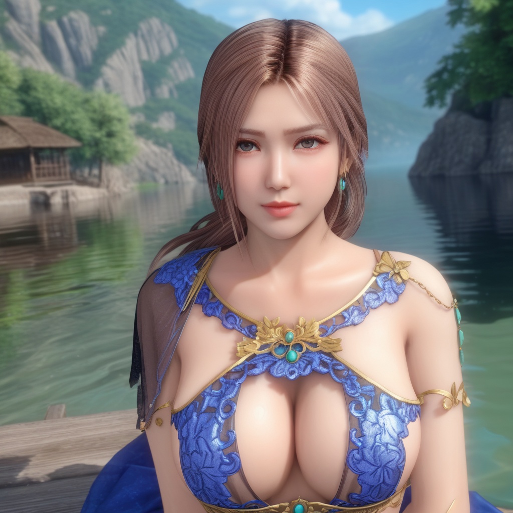 <lora:847-DA-XL-死或生-Elise-BirthdaySuit-20220903:0.8>, (,1girl, ,best quality, ),,  ,ultra detailed 8k cg,   ,masterpiece, (( , )) , lake,upper body,   (cleavage),,  (),