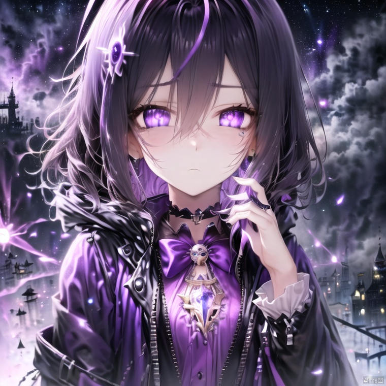 灯之幻星河purple_eyes,😶((looking to the side, expressionless eyes, cute_face,kawaii,upper body,delicate face,kawaii,cute face,black jacket,black cape))kawaii,boy,purple gloves,skull,(Delicate face,black jacket,medium hair,delicate face,A shy expression)(castle),upper body,upper body((tsurime, purple jacket,longeyelashes, beautiful detailed eyes,castle))growing eyes, cute face, night, kawaii, hair strand,(hair between eyes, x hair ornament,purple magic circle)boy,(face close-up,black jacket), (best illustration),((Straight hair,face close-up)),((purple jacket),kawaii),(Dark scenes), (black jacket,castle), (Purple magic circle), (dark), (floating hairs,beautiful detailed eyes), (purple and glowing eyes,upper body)), boy, Black hair, bangs, juvenile feeling, dark, purple eyes,(castle), (magic circle), kawaii,(boy, medium hair), Nebula, expressionless, medium hair, black hair((castle,purple jacket,delicate face)),kawaii,expressionless, castle, hairpin, (chains, ribbon_choker), (jacket)collar,castle,The highest picture quality)),((purple colorful particles and light effects, colorful purple magic)),(x_hair_ornament),(castle,face close-up,delicate face)(extremely detailed CG unity 8k wallpaper),(best illustration,Purple magic light, purple magic particles,Purple lightning),((castle,best shadow,castle)),(hair between eyes, x hair ornament, hair ribbon,castle,kawaii)(castle),black jacket((collar, bowtie, an extremely delicate and beautiful)),antenna hair, delicate upper body,((Purple Magic Light,Exquisite purple colorful magic light effect, cool purple light and particles, exquisite purple lightning))(black hair,black jacket,kawaii,castle,delicate face,black jacket)((stars,kawaii,castle,black jacket)),(face close-up,Milky Way, Nebula)((black jacket,castle,Ruins, exquisite background,castle,black jacket))delicate face,((magic circle,black jacket,black hairs,kawaii)),kawaii,extremely detailed face and eyes,extremely beautiful and delicate face and eyes,fluttered detailed splashes,extremely detailed CG unity 8k wallpaper,amazing,highly detailed(castle,skull,cute face,open jacket,black jacket)<lora:EMS-309992-EMS:0.400000>, <lora:EMS-302518-EMS:0.600000>, <lora:EMS-314300-EMS:0.500000>