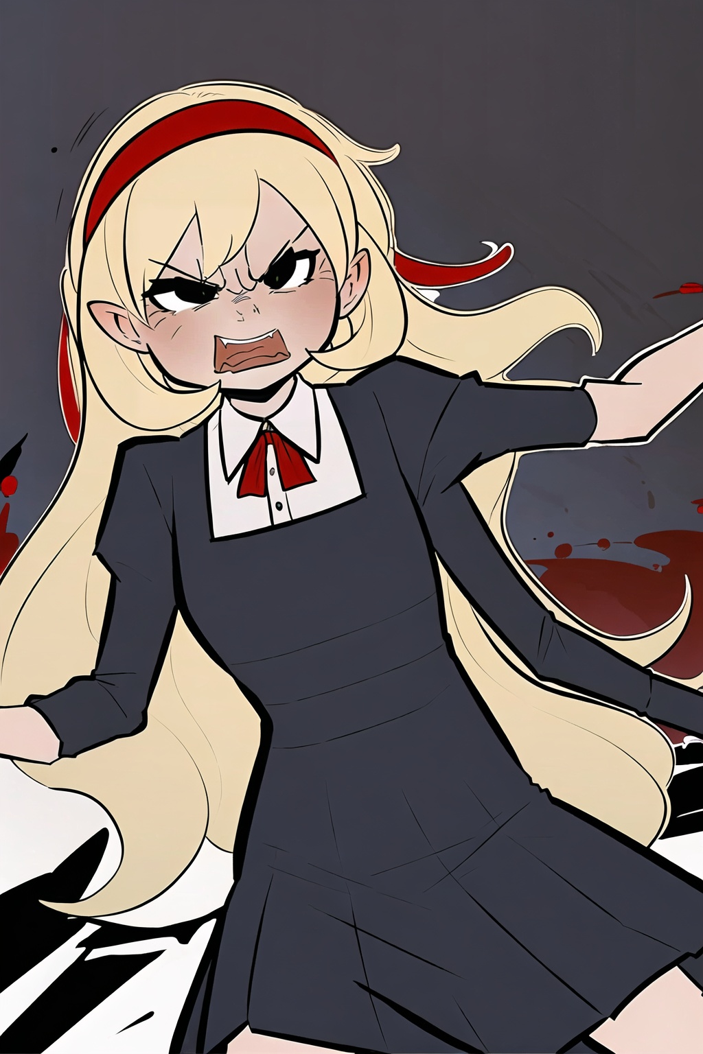 1girl,wsdxj,solo,ojousama,age regression,red headband,red bowtie,(imp:0.9),evil atmosphere,highres,angry,