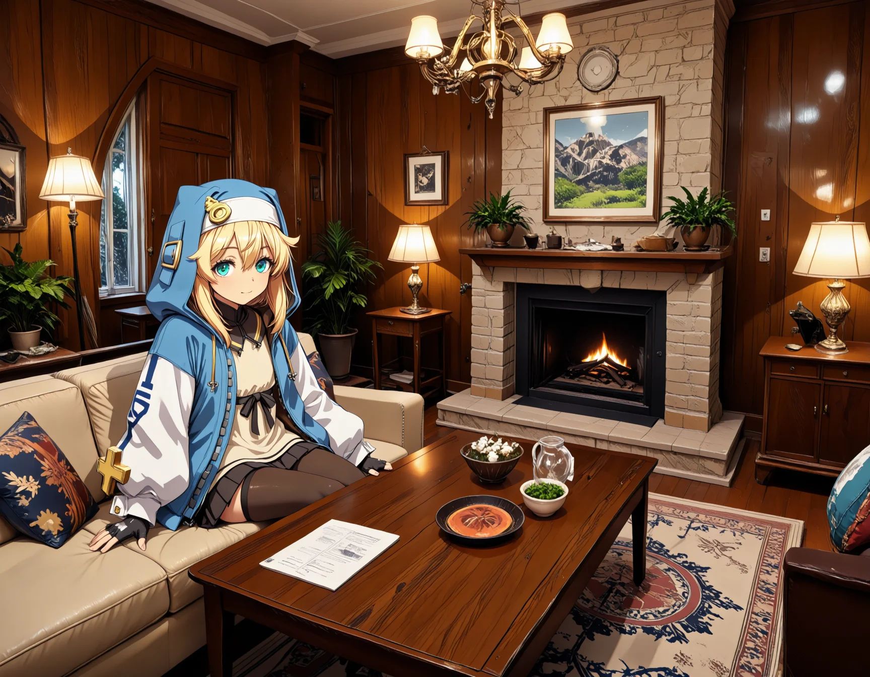 1girl,  bridget \(guilty gear\),  sitting on Tensor.Art