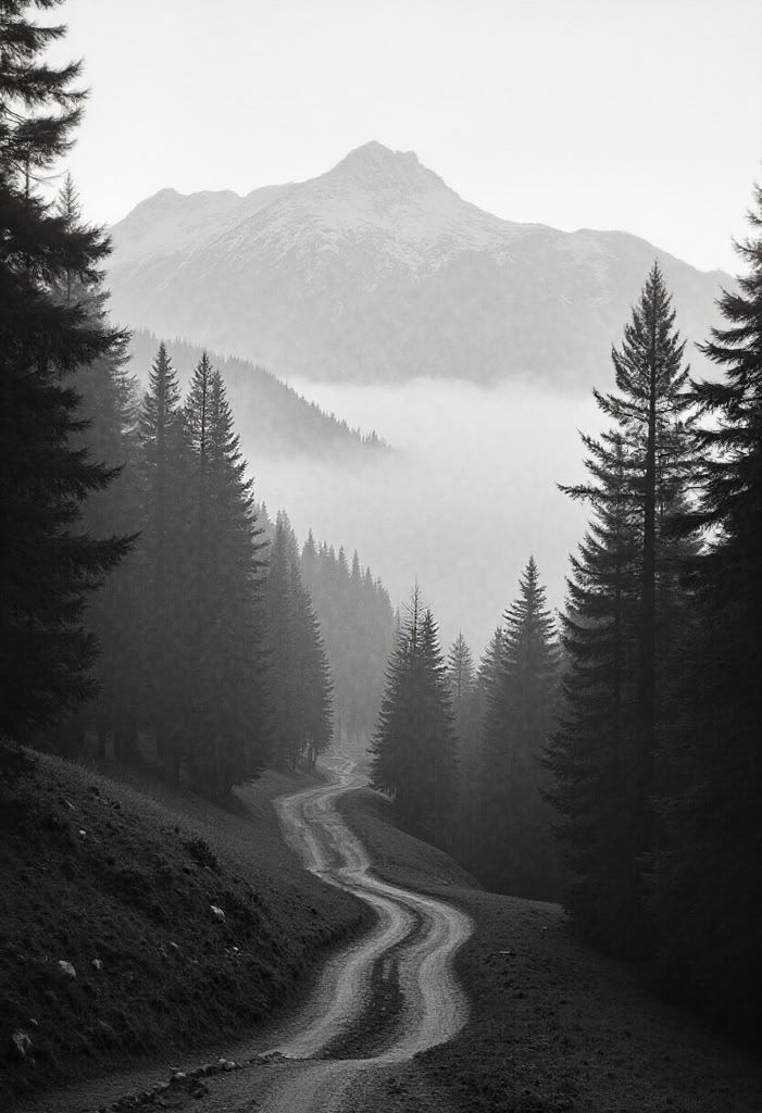 analog_feel,  a vast mountain landscape,  soft morning mist drifting through ancient pine forests on Tensor.Art