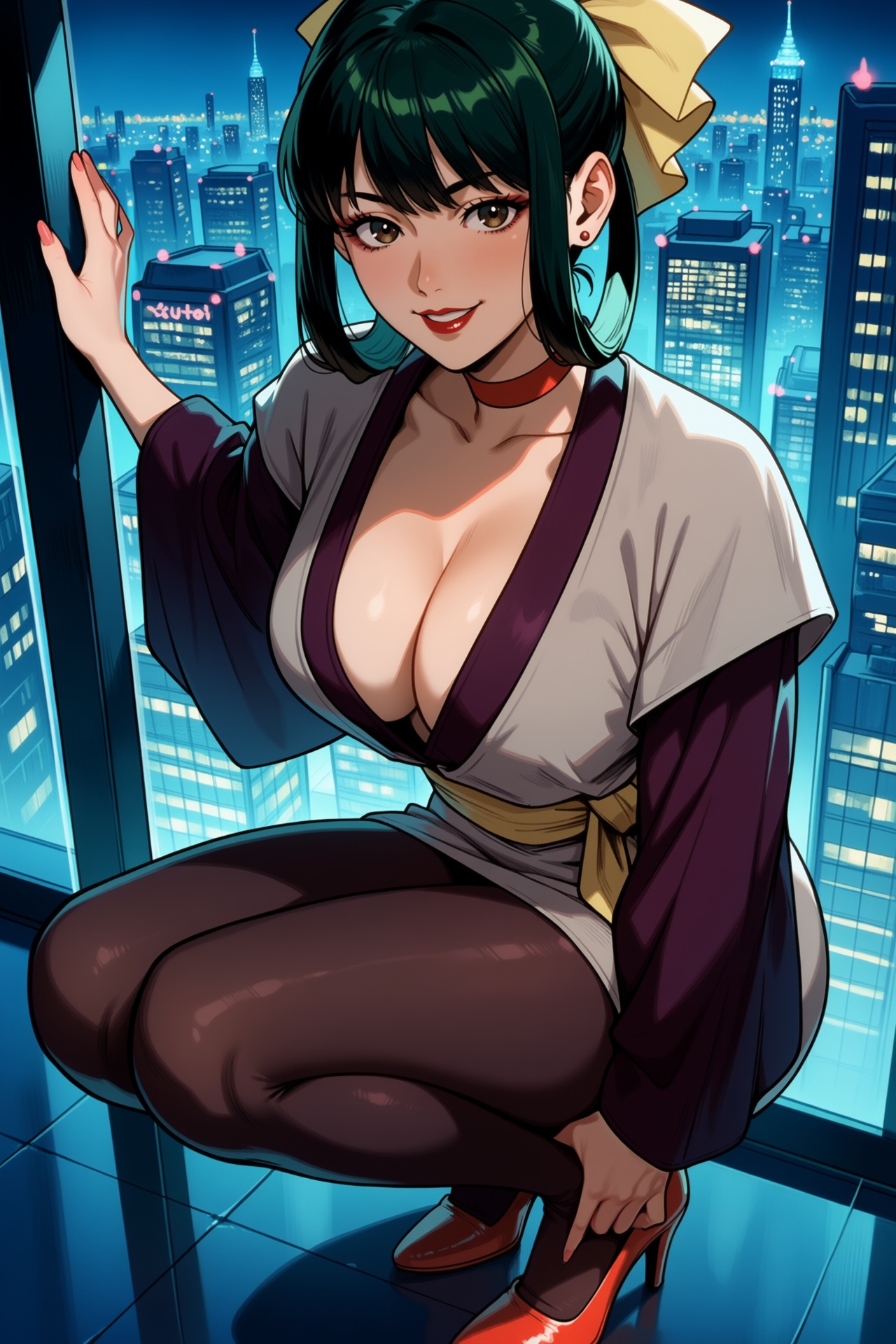 Akiko_Houjoh,  hair rings,  dark green hair on Tensor.Art