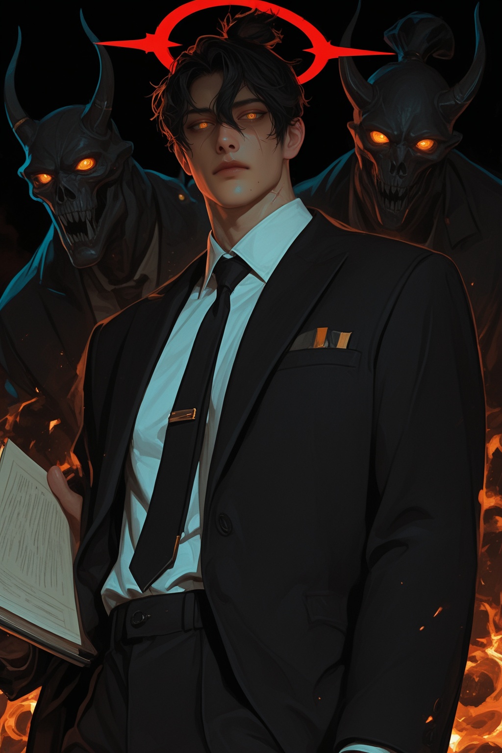 black hair,  necktie,  shirt on Tensor.Art