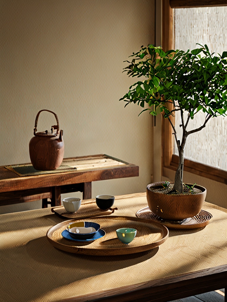 chanyi,table,no humans,cup,wooden table,shadow,plate,plant,杰作,8K,physics based rendering,realistic,<lora:chanyi 1.0-000008:0.8>,
