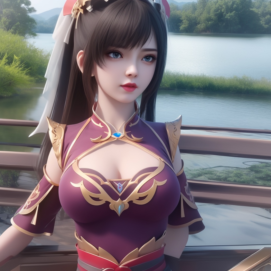 <lora:799-DA-神墓-楚钰:0.8>, (,1girl, ,best quality, ),,  ,ultra detailed 8k cg,   ,masterpiece, (( , )) , lake,upper body,   (cleavage),,  (),