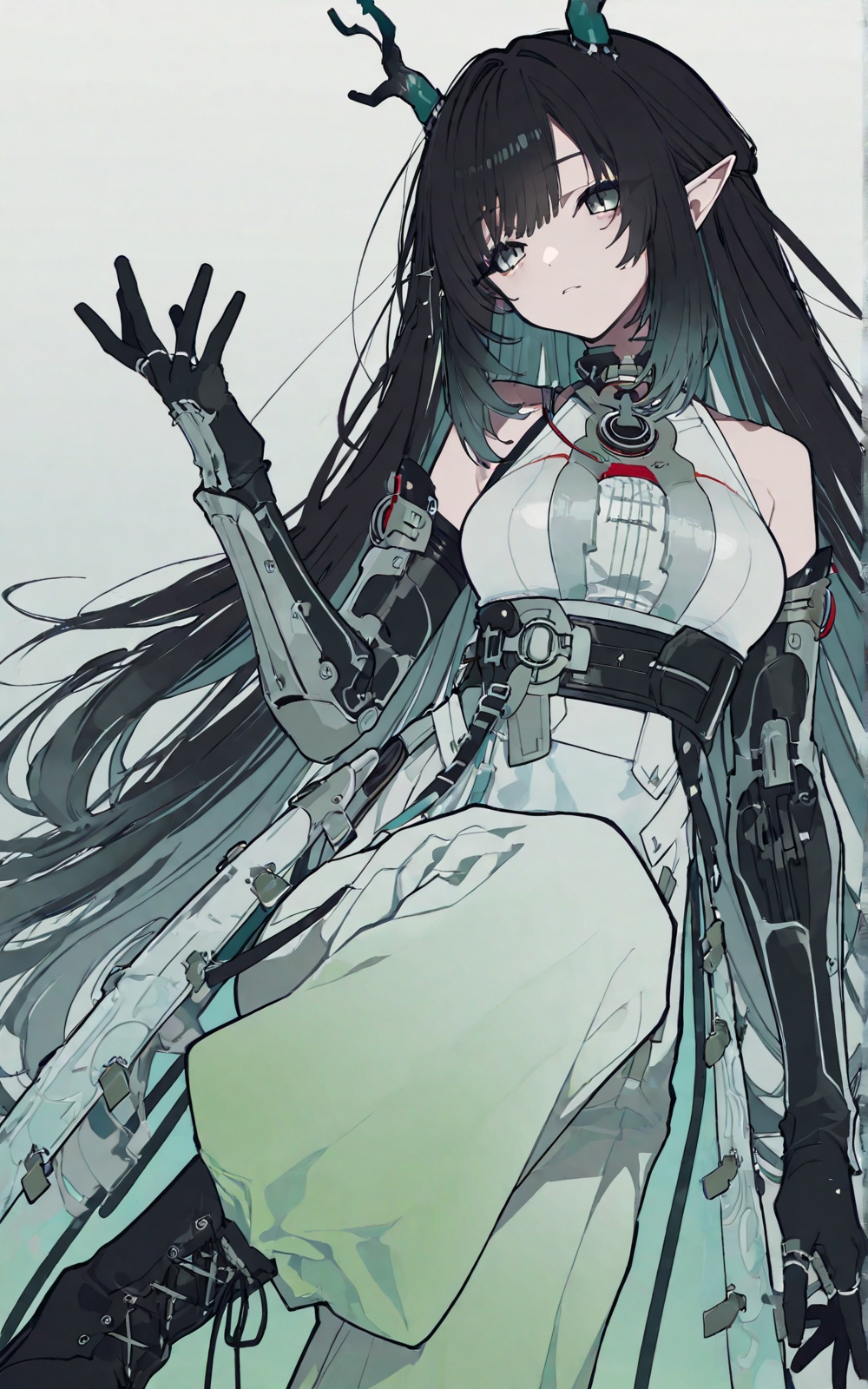 dragon horns,  long black hair (turquoise gradient),  green eyes on Tensor.Art
