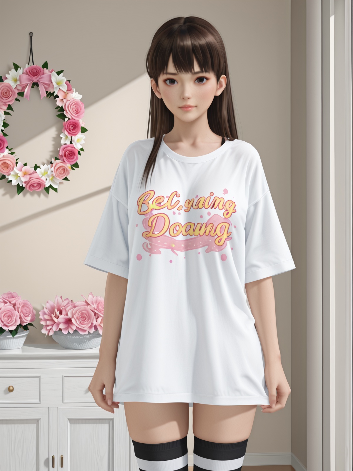 lei fang \(doax vv\),  oversized shirt,  black thighhighs on Tensor.Art