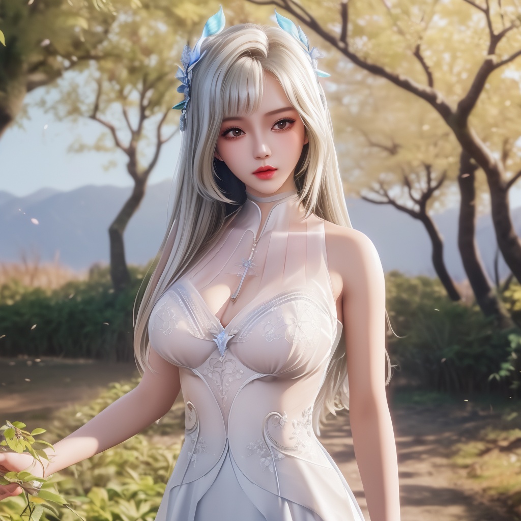 <lora:神印王座-小甜椒:0.8> (,1girl, ,best quality, ),looking at viewer,  ,, ultra detailed background,ultra detailed background,ultra realistic 8k cg,,masterpiece, (( , )), fiction,mole,  ,     ,see-through, lace, (cleavage),(((, solo, sun, , bare_tree, )))