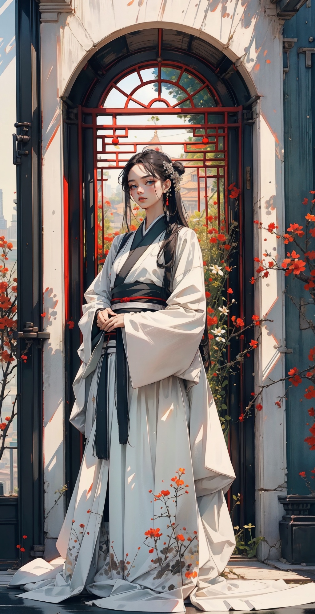 elaborate Hanfu:1.3,masterpiece,high quality,best quality),(colorful),in door,in china environment,(delicate eyes and face),volumatic light,ray tracing,<lora:elaborate Hanfu_20230808075428:0.5>,out hand,Exquisitely dressed1.5