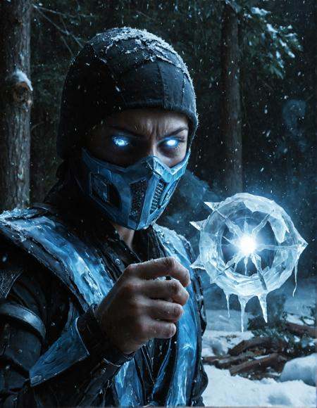 score_9,score_8_up,score_7_up,,sub_zero,glowing eyes,frozen skin style,ice,fighting pose,upper body,side view,from side,looking at viewer,menacing,volumetric lightin,dramatic lighting,dramatic shadows,realistic,photo,realistic skin,pores,detailed,outdoor,mask,mouth mask
