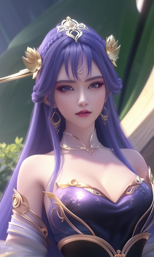 (,1girl, ,best quality, ),looking at viewer, <lora:388-DA-百炼成神-天穹-云洛-黑化:0.8> ,,ultra detailed background,ultra detailed background,ultra realistic 8k cg, ,masterpiece, (( , )),, realistic,science fiction,mole, ultra realistic 8k cg, ,tamari \(flawless\),    ,crescent moon, jasmine \(flower\),     (()), (), 1girl, purple_hair, solo, breasts, earrings, jewelry, hair_ornament, long_hair, , cleavage,  large breasts, lips, looking_at_viewer, makeup,full body, 