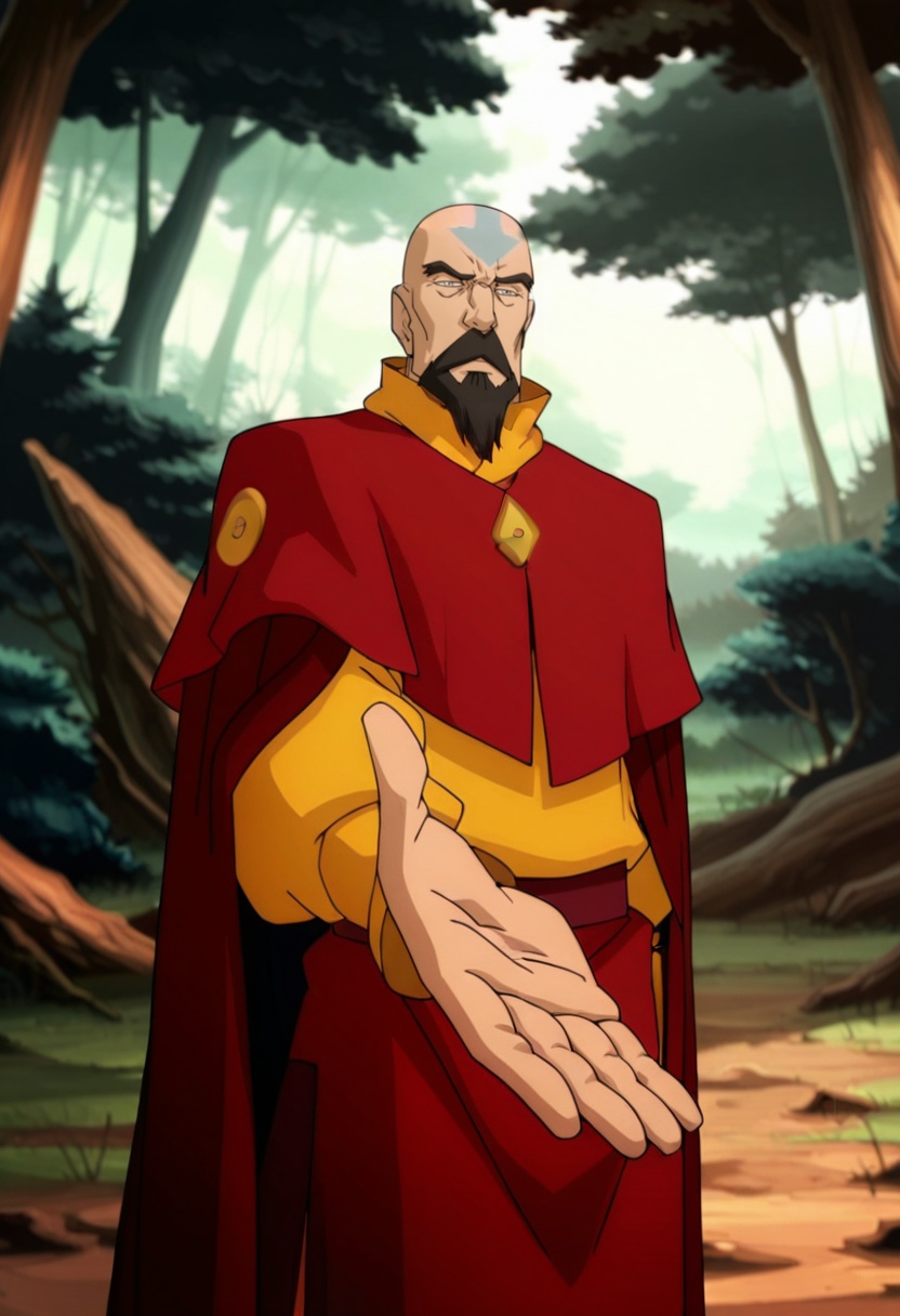 In the avatar TV animation style,  Tenzin,  bald on Tensor.Art