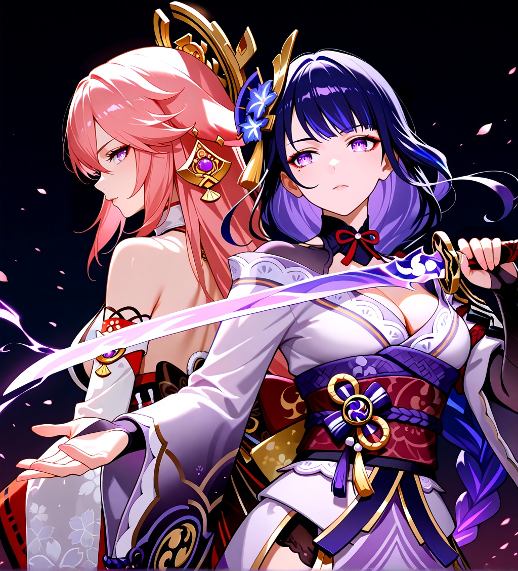 2girls,  glowing eyes,  raiden shogun on Tensor.Art