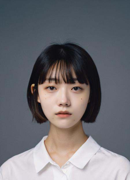 a girl with a short bob and a white shirt,  trending on cg society,  deep fake on Tensor.Art