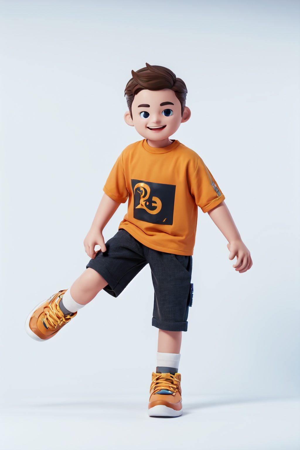 Best quality,masterpiece,ultra high res,yuan_3D_character,1boy,male focus,solo,brown hair,smile,full body,shorts,shoes,(white background:1.5),<lora:3D_character_v1.0:0.8>,