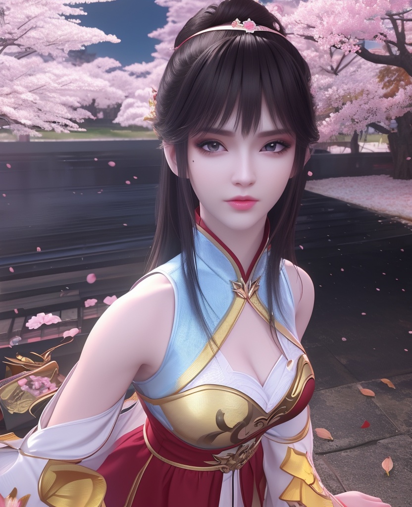 <lora:651-DA-斗破苍穹-凤清儿:0.8>(,1girl, ,best quality, ),looking at viewer,  ,ultra detailed 8k cg,ultra detailed background,ultra realistic 8k cg, ,masterpiece, (( , )),, ,science fiction,mole, ultra realistic 8k cg, ,    ,(,cherry blossoms, autumn leaves,perfect cherry blossom,   ), (cleavage),