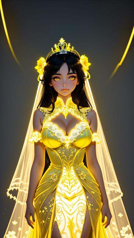 glowing-neon-yellow-floral-gown,  glowing-neon-yellow-tiara,  1girl on Tensor.Art