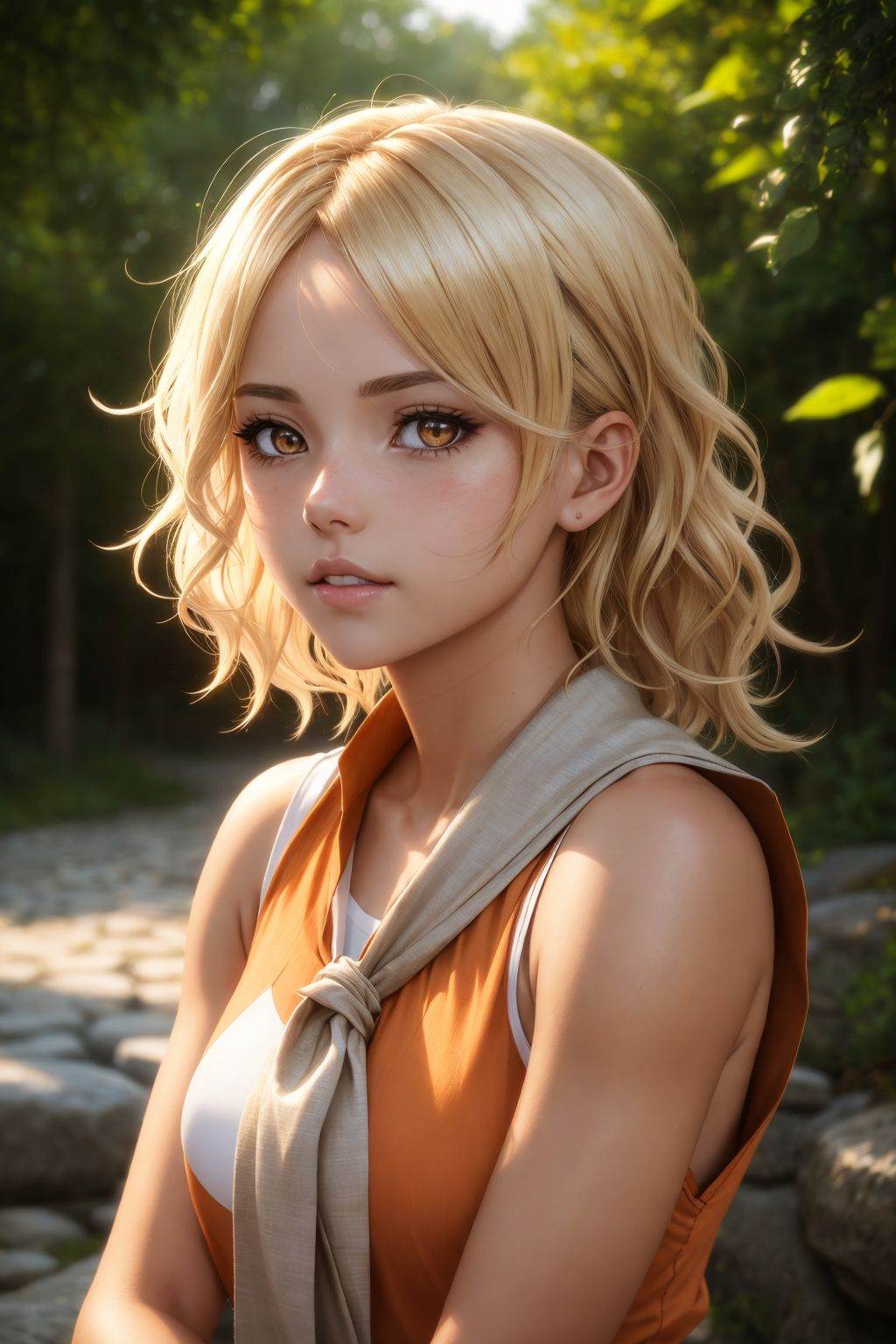 realistic photo of an anime girl,  (outdoors),  detailed face+eyes on Tensor.Art