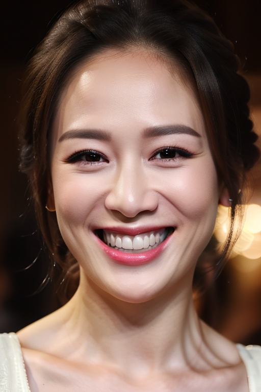PHOTOREALISTIC,REALISTIC,masterpiece,best quality,highres,ultra detailed,8k,1woman,portrait,strobe lighting,looking at viewer, makeup,grin,teeth<lora:chenqiaoen_alexnsfw3.0:0.6>,chenqiaoen,