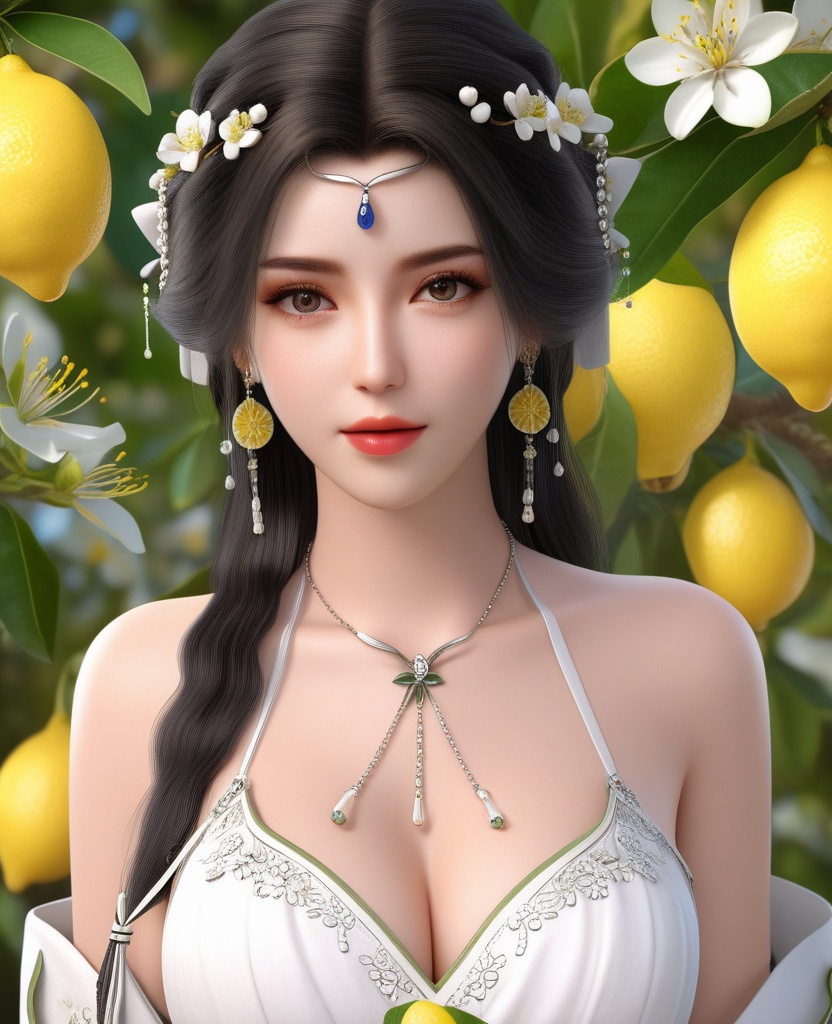 <lora:604-DA-XL-星辰变-姜立V2-新衣:0.8>(,1girl, ,best quality, ),looking at viewer,  ,ultra detailed background,ultra detailed background,ultra realistic 8k cg, ,masterpiece, (( , )),,  fiction,mole, ultra realistic 8k cg, ,      , lemon blossoms,  (cleavage), (), ,,,