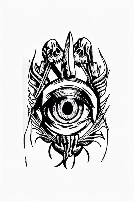 knife with eye,  human skull,  monochrome on Tensor.Art