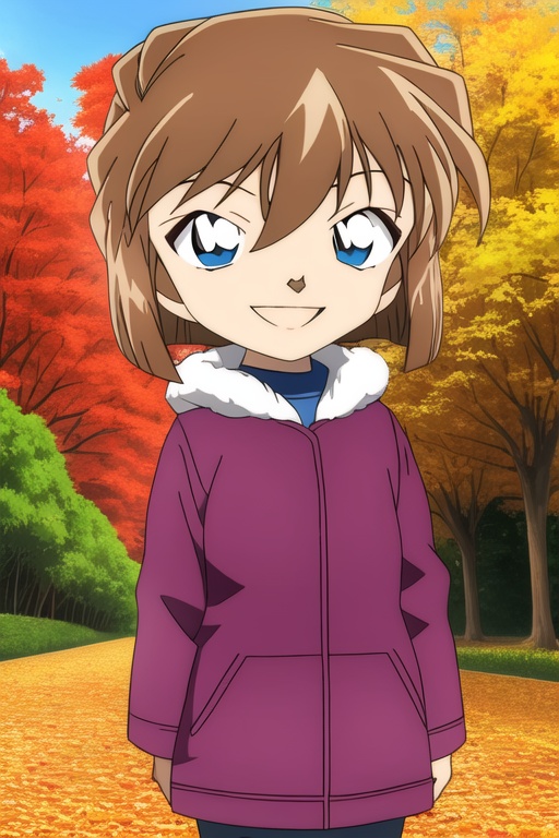 <lora:huiyuanai3.01:1>,1girl,smile,light brown hair,petite,child,blue eyes,huge filesize,in autumn,