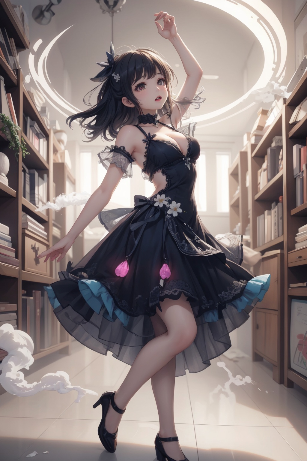 A 3d rendering of a women is dancing with a long colourful smoke dress with 4k resolution,  Surreal,  Gsociety on Tensor.Art