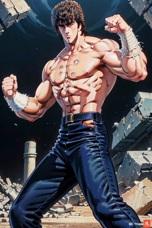 kenshirou,  black hair,  rubble_ruins on Tensor.Art
