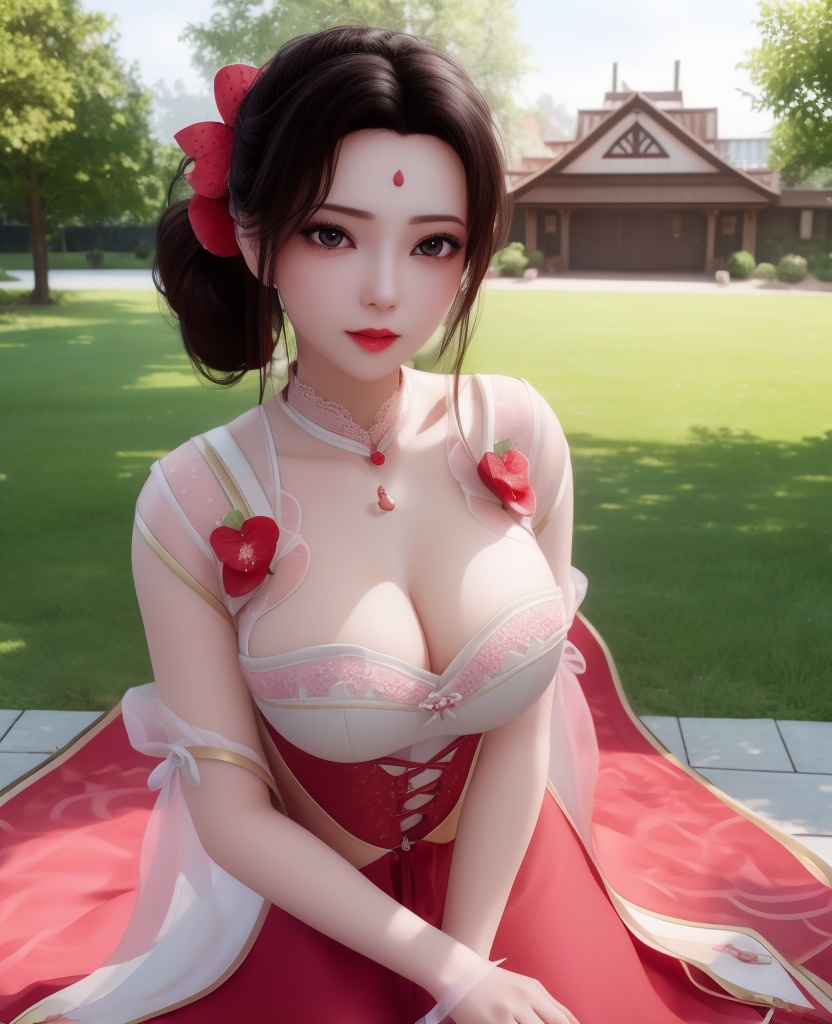<lora:614-DA-炼气十万年-朴灵儿:0.8>(,1girl, ,best quality, ),looking at viewer,masterpiece, (( , )),ultra realistic 8k cg, ,    ,cleavage,strawberry blossoms,lace , (cleavage), (),