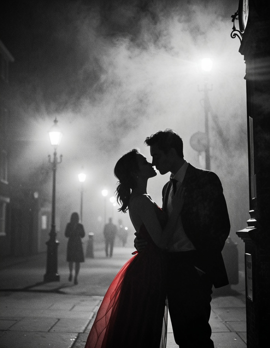ehnoir,  couple kissing under the lampost,  moonlight on Tensor.Art