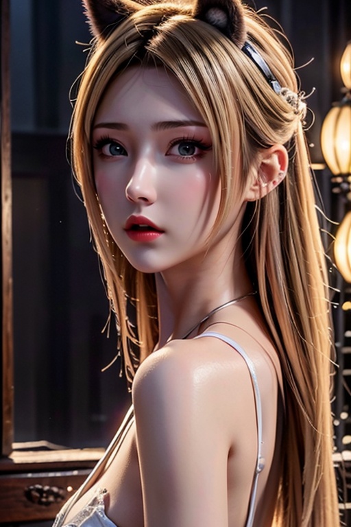1 girl, fox ears, beautiful face, pink hair, pink lips, (seductive), backlight, starry sky<lora:YUNYUN_20240519003719-000006:0.8>,