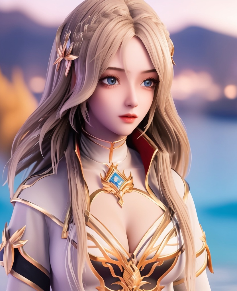 <lora:556-DA-神印王座-温柔一刀:0.8>(,1girl, ,best quality, ),looking at viewer,  ,ultra detailed 8k cg, ultra detailed background,  ,masterpiece, (( , )) , lake,upper body,   (cleavage), (),