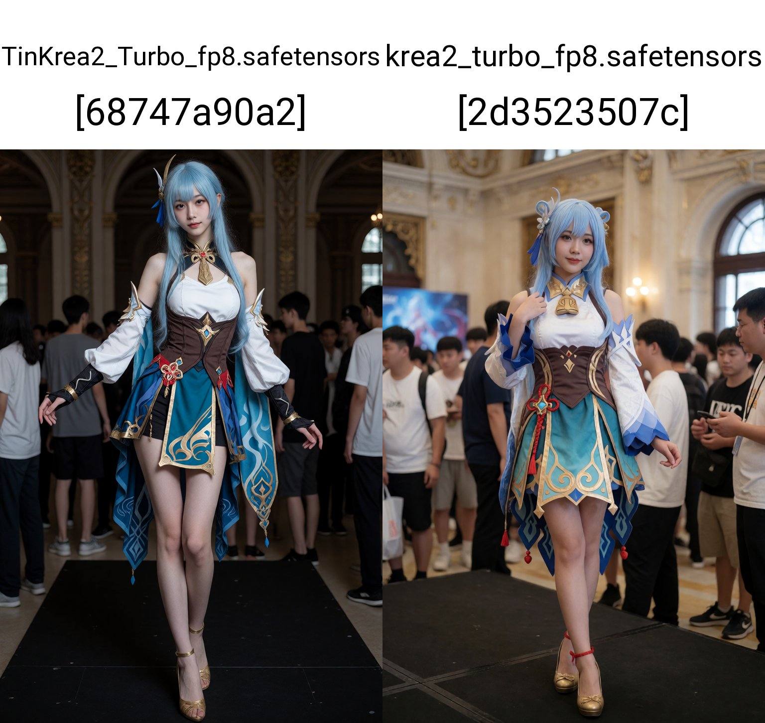 A young Asian woman,  cosplaying as a fantasy character,  stands confidently on a black platform. The woman on Tensor.Art
