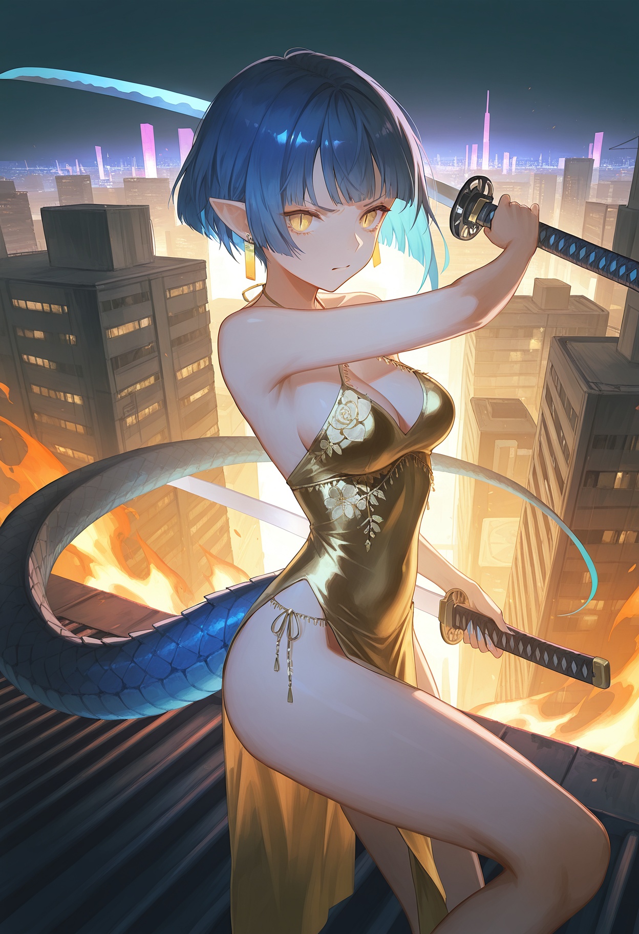 1girl,  pointed ears,  yellow eyes on Tensor.Art