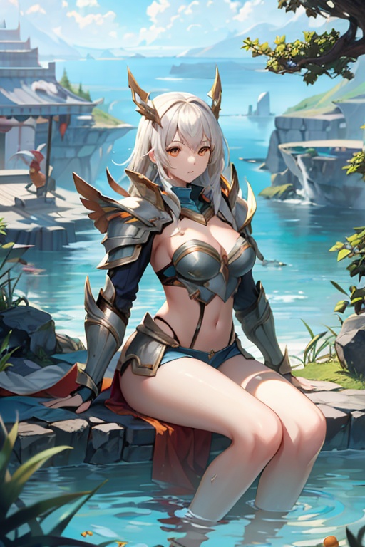 <lora:HXarmour_004:1>,, hxarmour,1girl,(dark orange armour:1.3),Floating Islands Cave Pool,Planet,Crater Lake,Sea Slug,