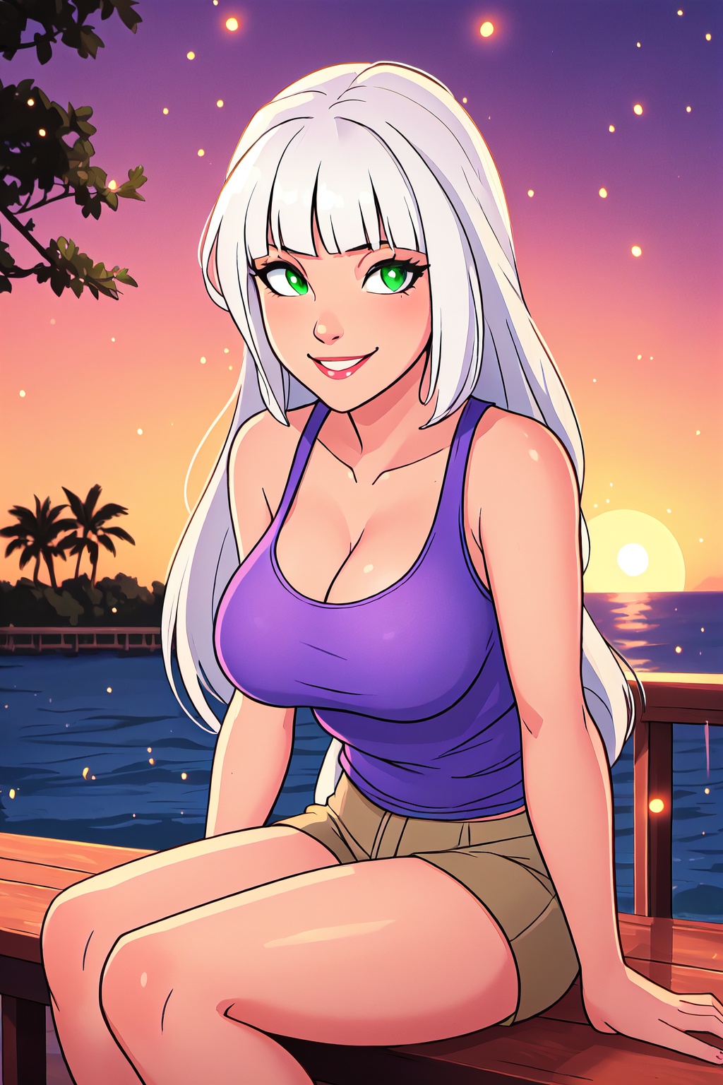 long hair,  white hair,  green eyes on Tensor.Art