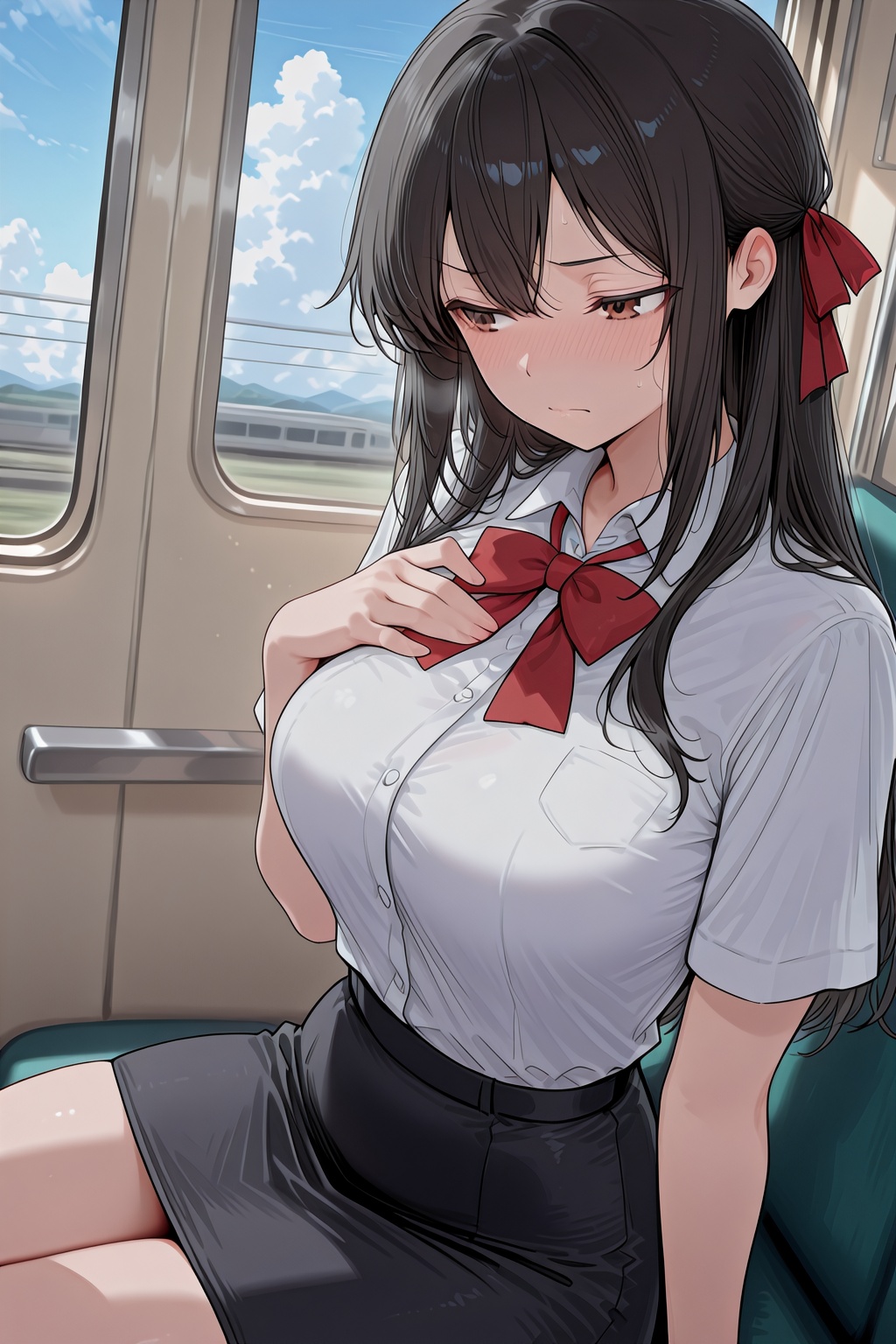 1girl,  train interior,  black hair on Tensor.Art