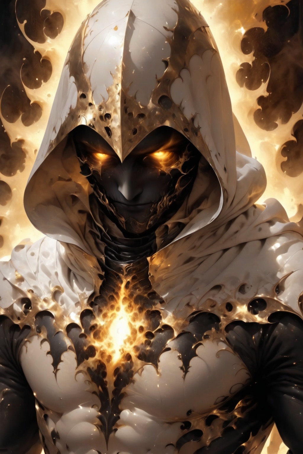 Dark fantasy,  shadow knights,  (( white and gold plug suit on Tensor.Art