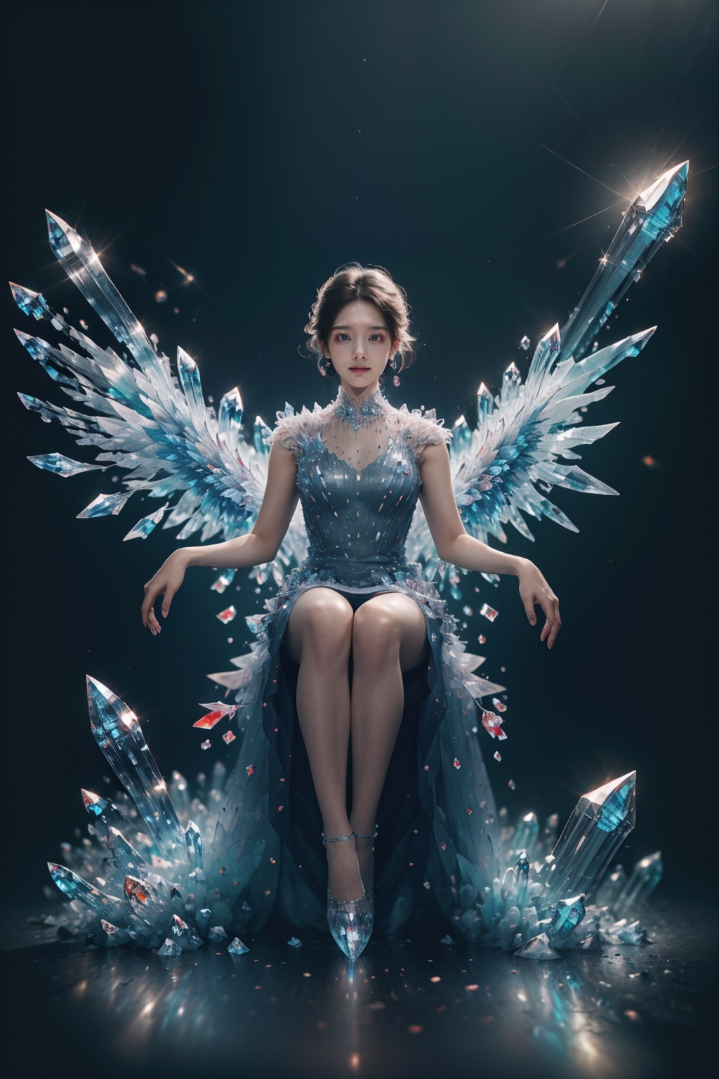 (best quality:1.4),(masterpiece:1.4),(photorealistic:1.4),(Realistic:1.2),(ultra high res, raw photo:1.4),(hdr, hyperdetailed:1.2),(8K:1.2),cinematic photo 1girl,smile,sitting,(crystalz dress:1.4),(crystalz wing:1.4),<lora:Again_Crystalz:1>,