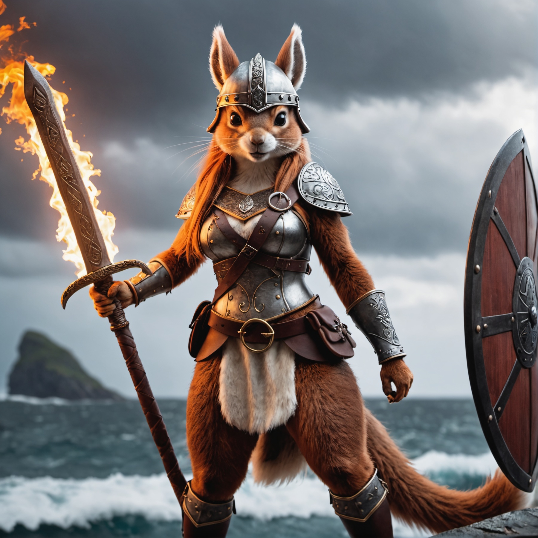 epic closeup of an angry anthro female squirrel,  fluffy full body fur,  tail on Tensor.Art