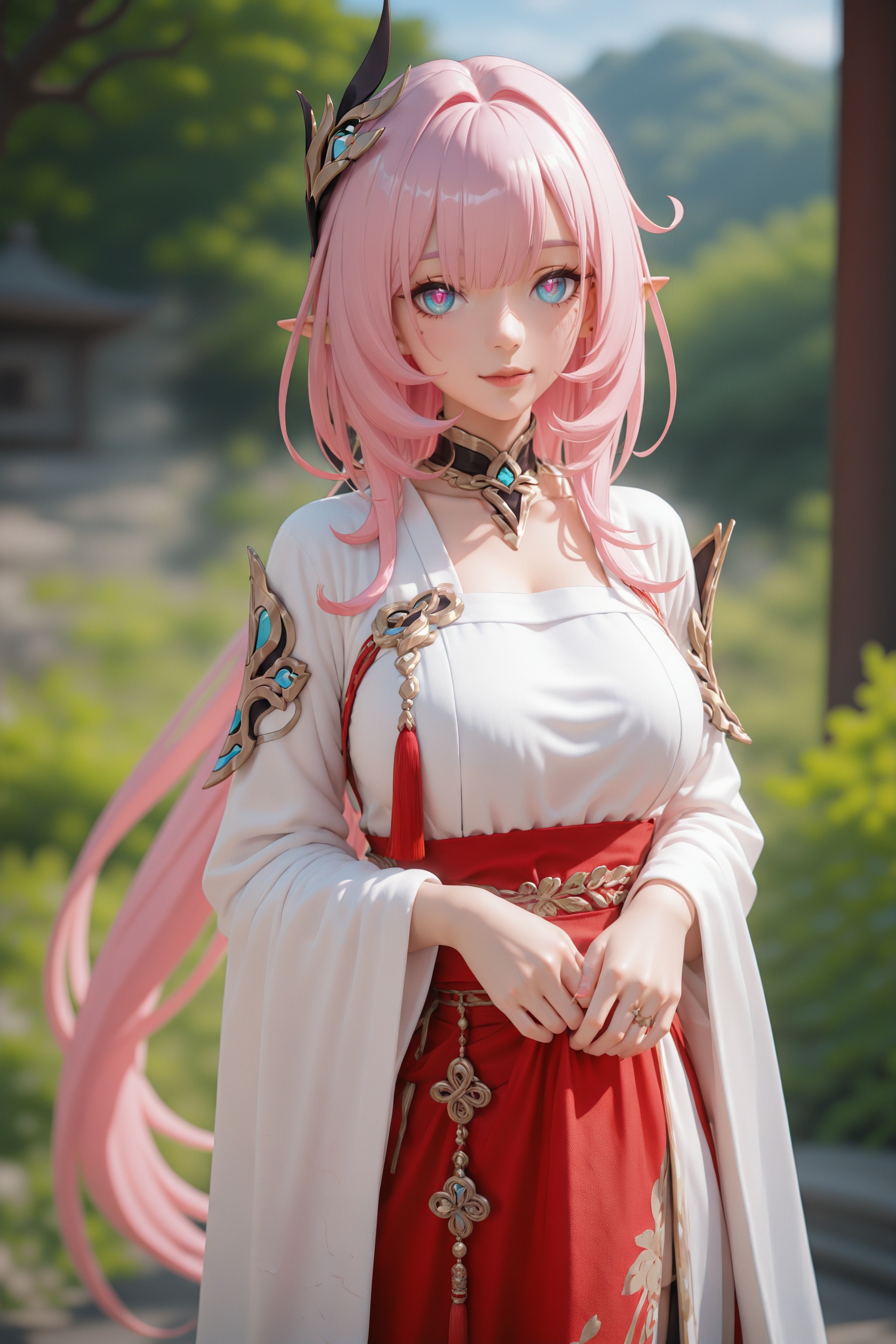detailed,3d,detailed background,.,.,general,.,.,1girl,cowboy shot,elysia \(honkai impact\),blush,jewelry,day,<lora:RE162-000016:0.77>,tangfu,qixiong ruqun,, very awa, masterpiece, best quality, highres, absurdres,
