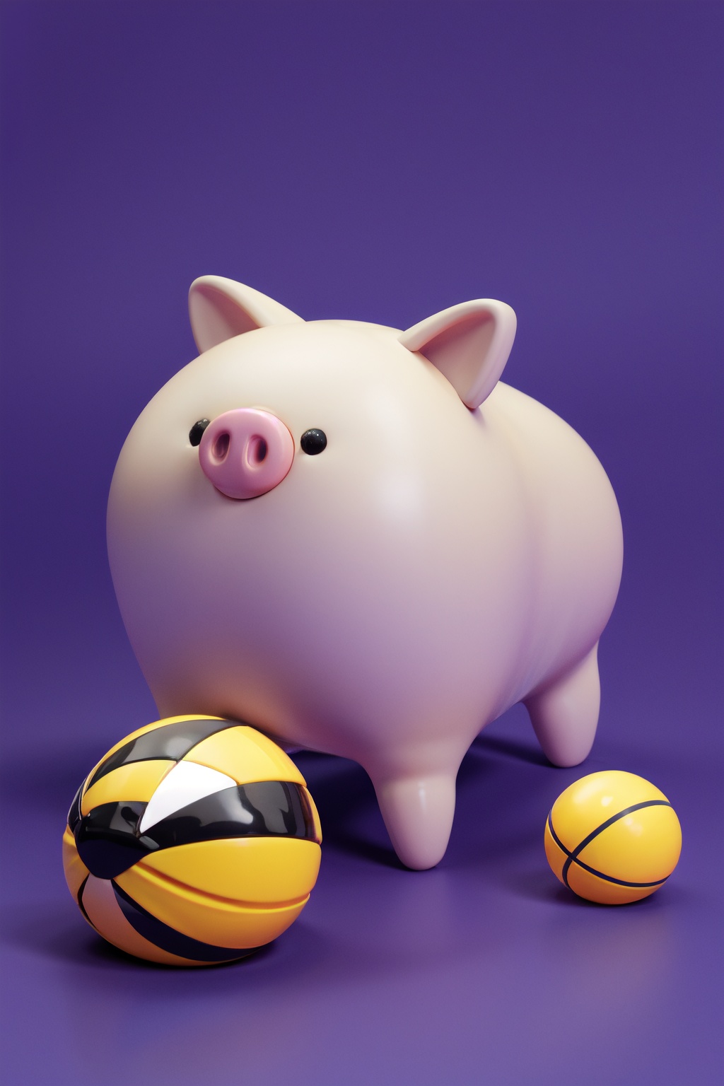 Best quality,masterpiece,ultra high res,yuan_3D_character,no humans,simple background,pig,purple background,ball,animal focus,on side,solo,black eyes,<lora:3D_character_v1.0:0.8>,