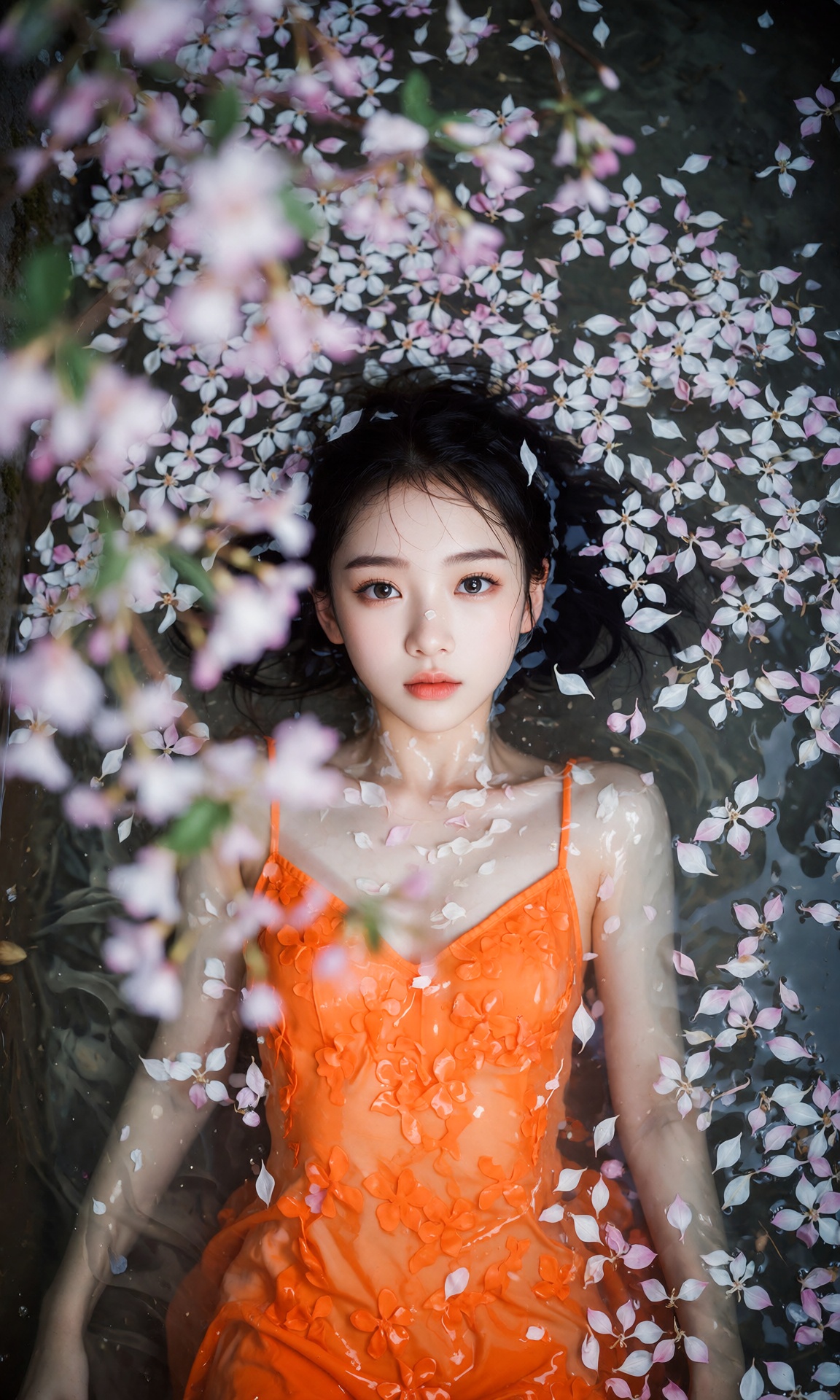 Asia girl,  Chinese girl,  1女孩躺在水面上 by 天海TianHai on Tensor.Art