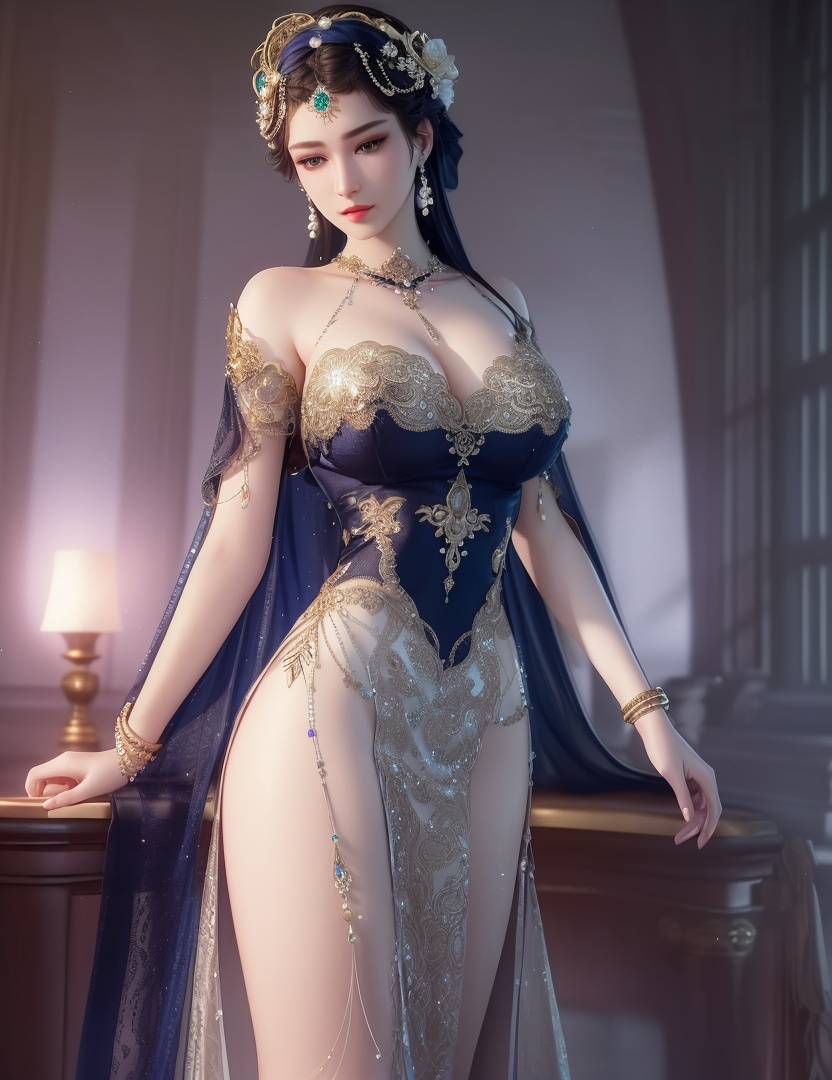ultra realistic 8k cg, picture-perfect face, flawless, clean, masterpiece, professional artwork, famous artwork, cinematic lighting, cinematic bloom, perfect face, beautiful face, fantasy, dreamlike, unreal, science fiction,  beautiful clothes, lace, lace trim, lace-trimmed legwear,  (rich:1.4), prestige, luxury, jewelry, diamond, gold, pearl, gem, sapphire, ruby, emerald, intricate detail, delicate pattern, charming, alluring, seductive, erotic, enchanting, hair ornament, necklace, earrings, bracelet, armlet,halo((,1girl, pov,))(((,  1girl,  solo,looking at viewer, ))),(((1girl, solo, dress, jewelry,large breasts, )))<lora:DA_WhiteSnakeGreenSnake:0.7>