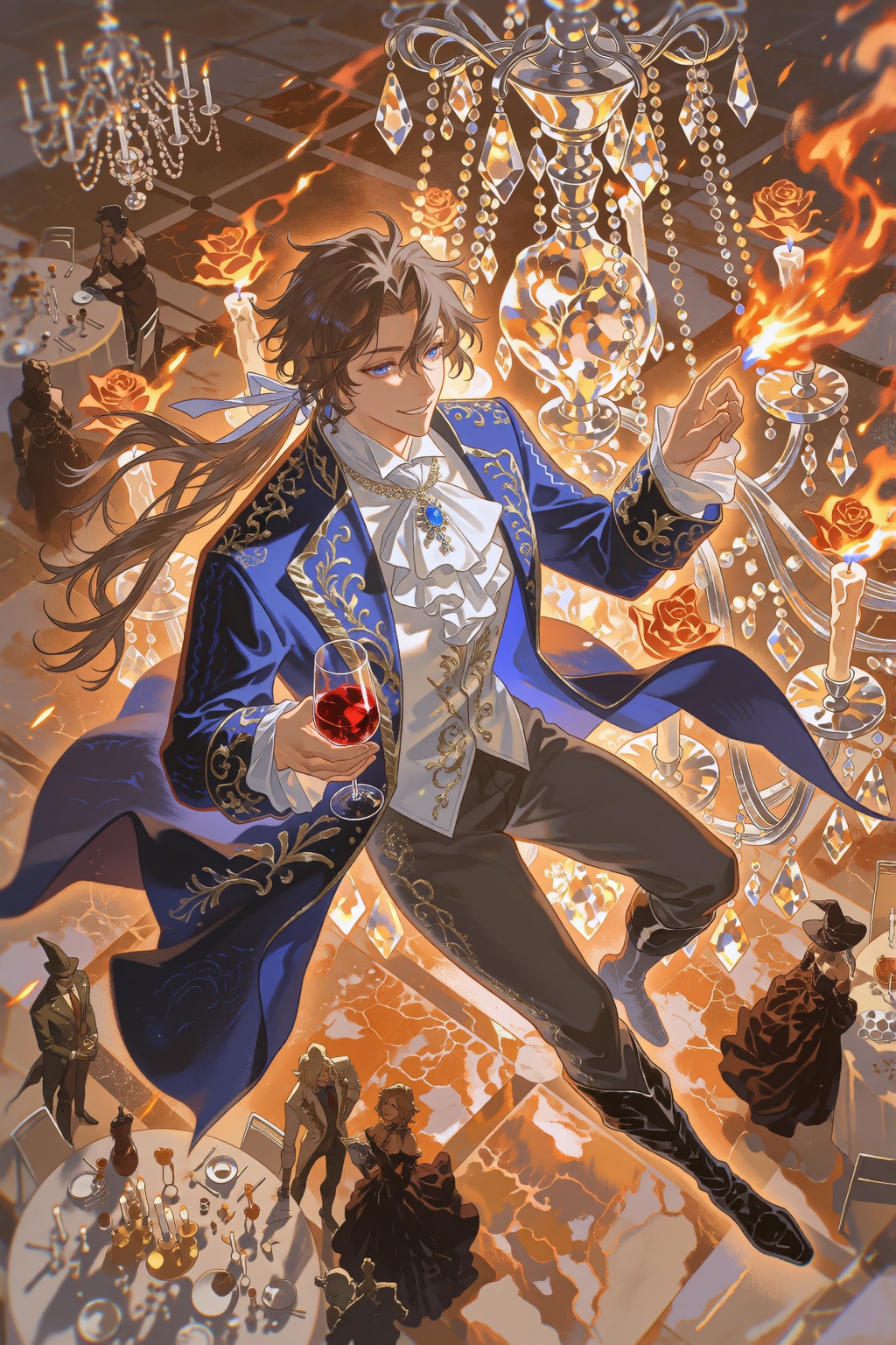 Whimsical,  high-society fantasy illustration bathed in a warm,  gilded glow on Tensor.Art