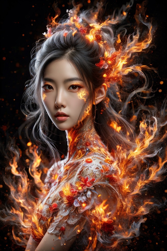 1 girl, flame costume, huo