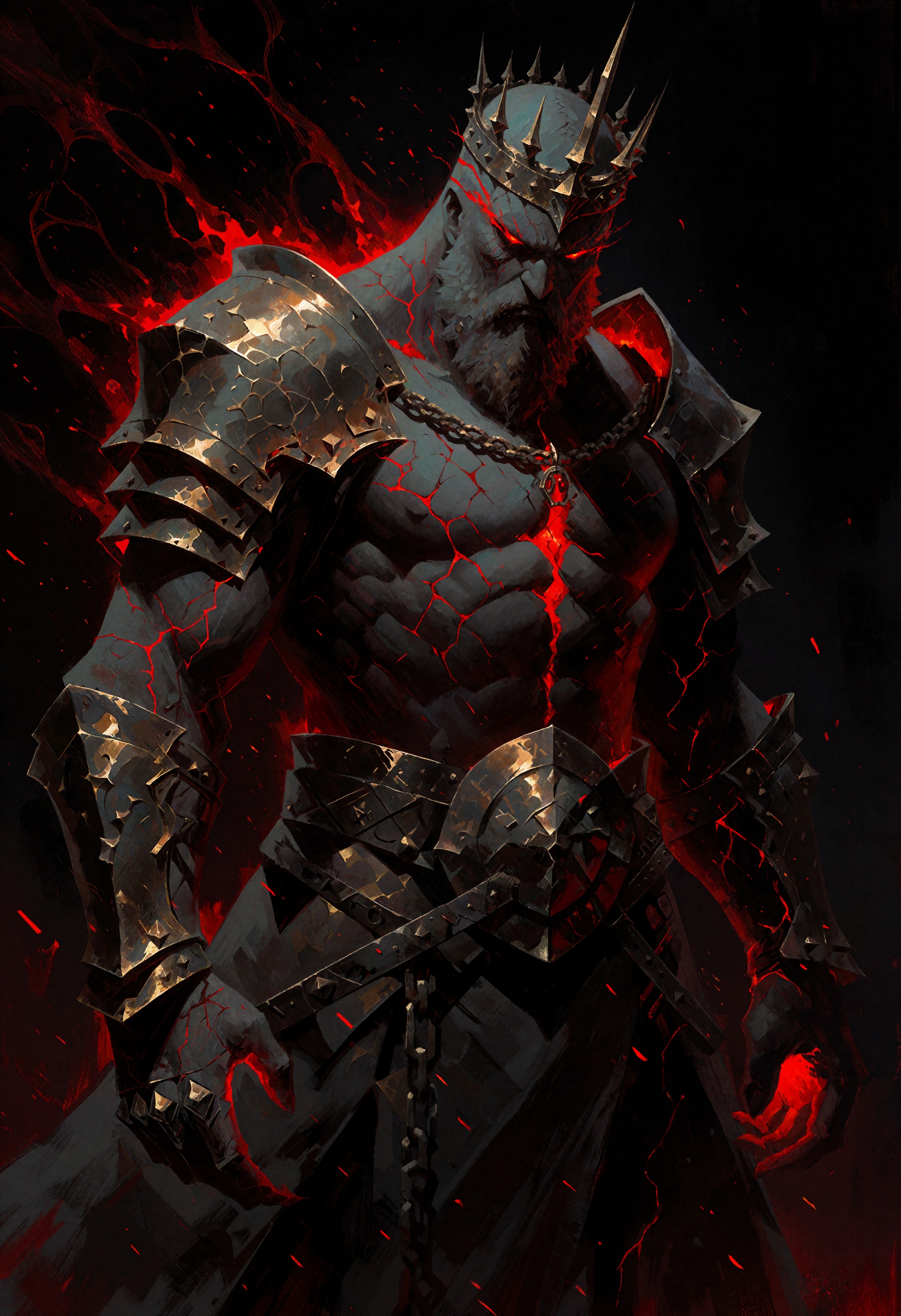 In the style of zhihui,  a towering god of vengeance stands locked in rage,  his muscular form carved from stone and sinew...
