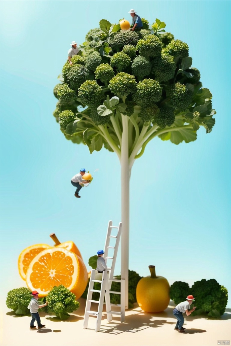 ((HRD, HUD, 8K)),((masterpiece, best quality)), highly detailed, soft light,Lilliput, 2boys, multiple boys, food, fruit, ladder, male focus, hat, oversized object, simple background<lora:EMS-384041-EMS:0.800000>