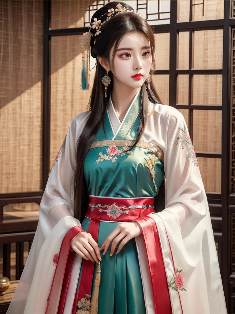 (best quality, masterpiece:1.4),hyper-realism,highly detailed information,(lifelike:1.3),1 girl,weapon,sword,unique design,sharp blade,metallic texture,reflected light,posture holding sword,power and elegance,solo,focused expression,long hair,flowing hair,hair accessories,exquisite hair accessories,integrated with hair,jewelry,gorgeous necklace,bright bracelets and earrings,brown hair and black hair interlaced,checkered background,retro feeling,super long hair,up to the waist,petals,falling petals,surround the girl,increase the sense of dream,Chinese clothes,silk texture,exquisite embroidery,traditional clothing elements,brown eyes,deep eyes,arm muscle lines holding swords,clearly visible,exquisite bracelet details,earrings swaying posture,increase the dynamic sense,high resolution,ray tracing,enhance the sense of reality.,