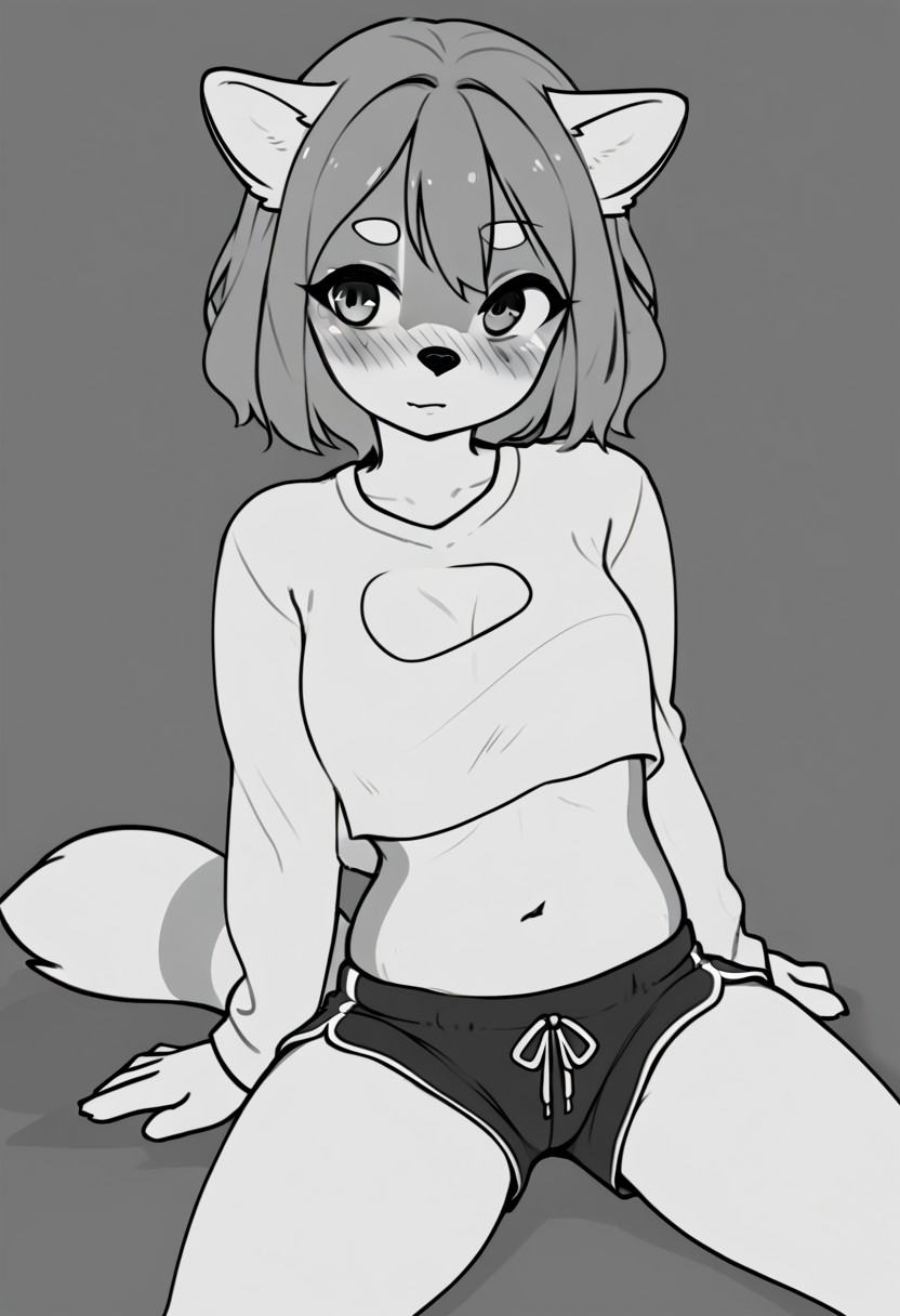 solo focus,  greyscale,  furry female on Tensor.Art